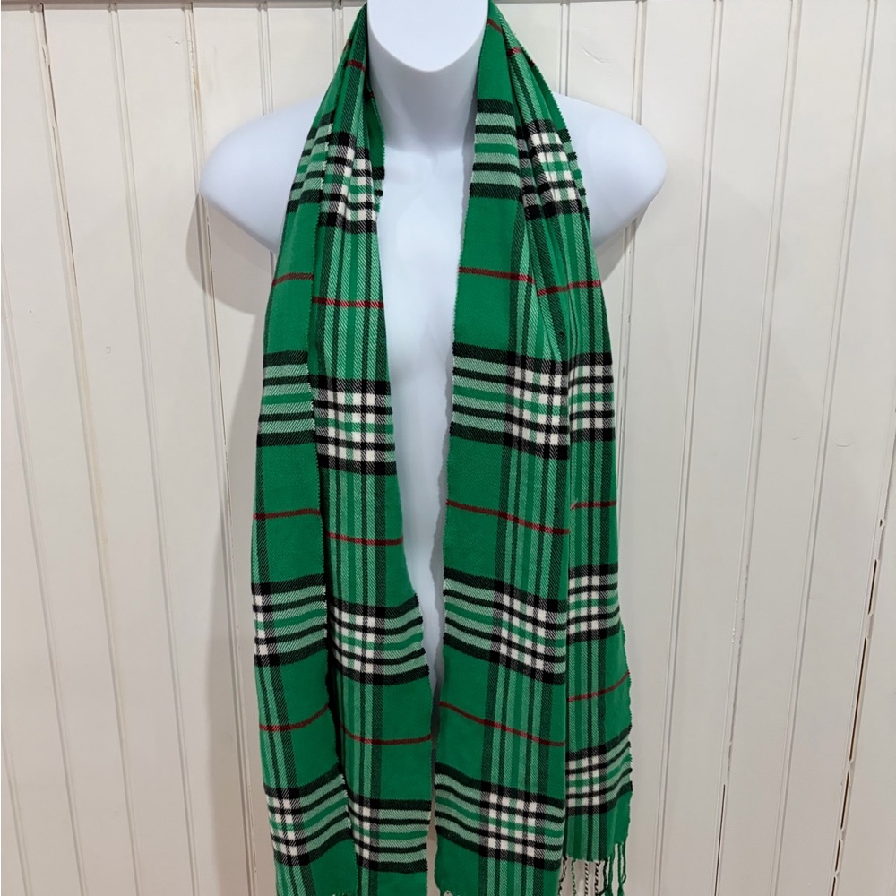 Italian Cashmere Blend Green Plaid Luxury Scarf